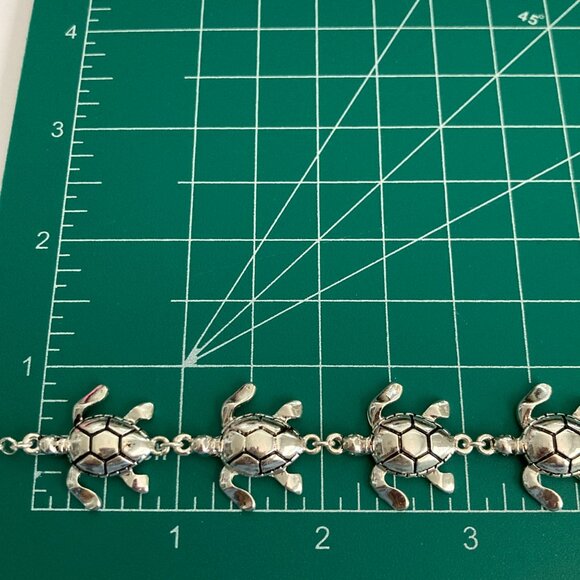 Silver Sea Life Turtle Charm Bracelet Beach Island 7.5" Plated Toggle Clasp - - Picture 12 of 12